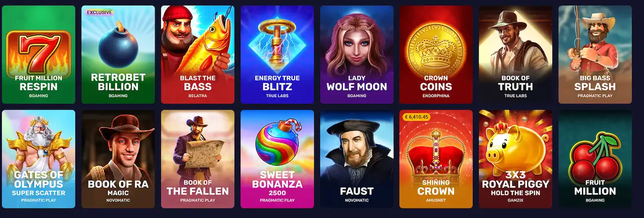 RetroBet slots catalogue with Megaways, jackpot, and bonus-buy titles