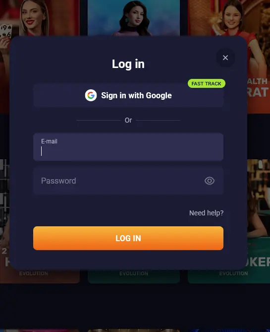 RetroBet login screen with email and password sign-in for Canadian players